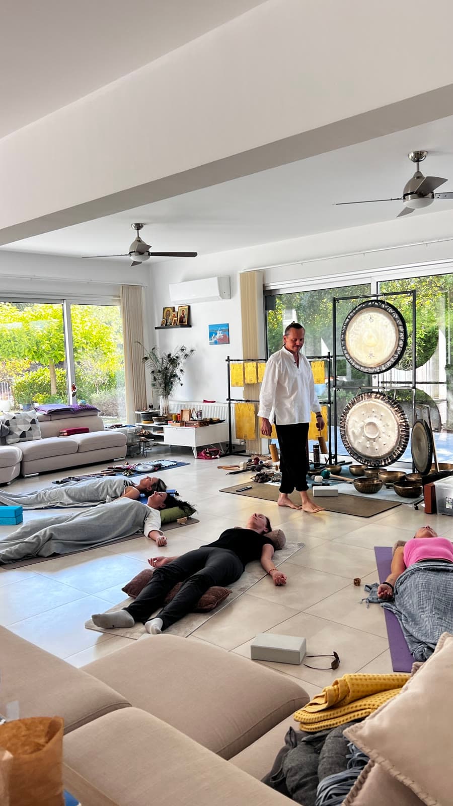 A sound-healing session with gongs and singing bowls