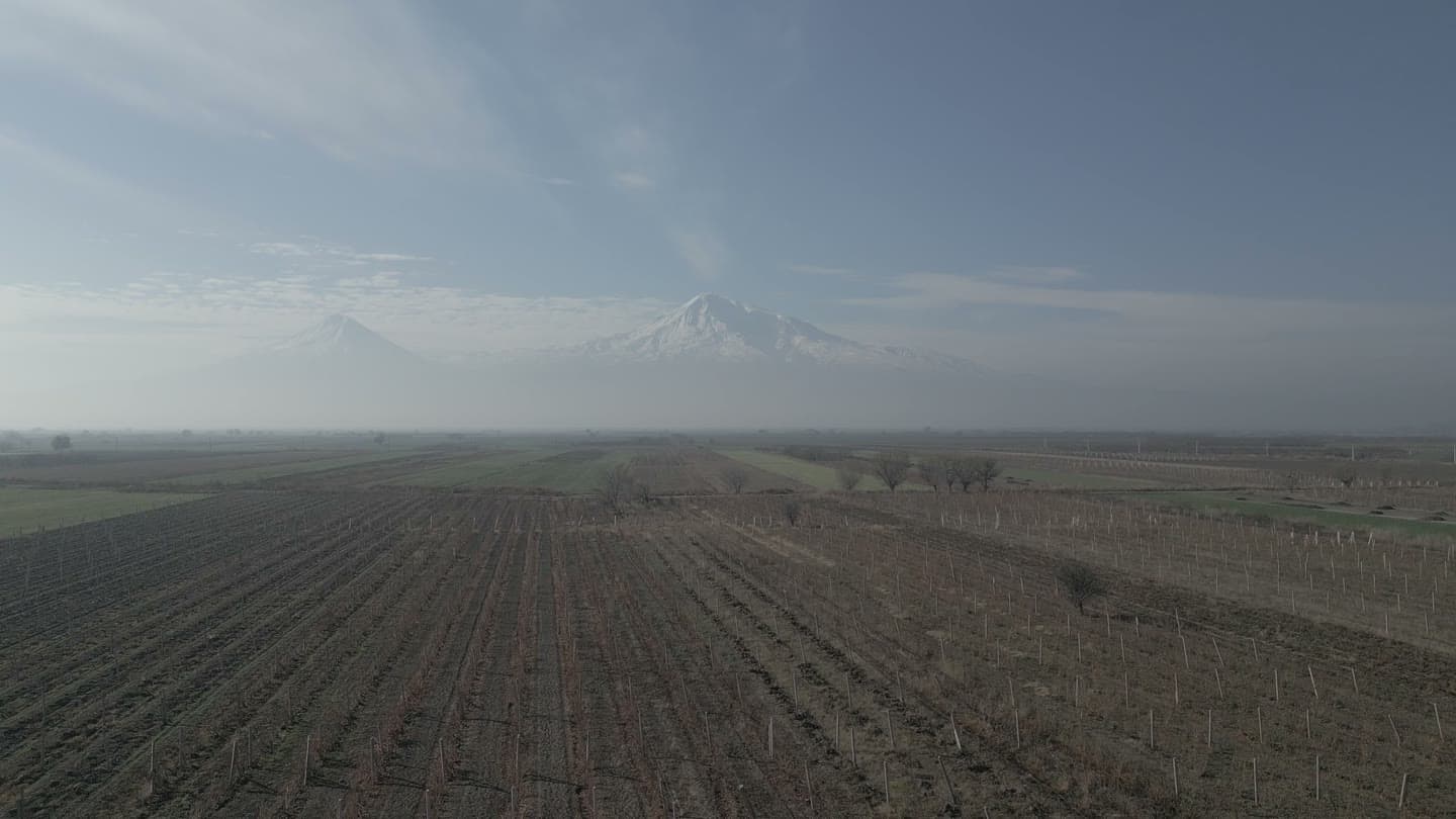The twin peaks of Mount Ararat above morning mist over the Ararat plain